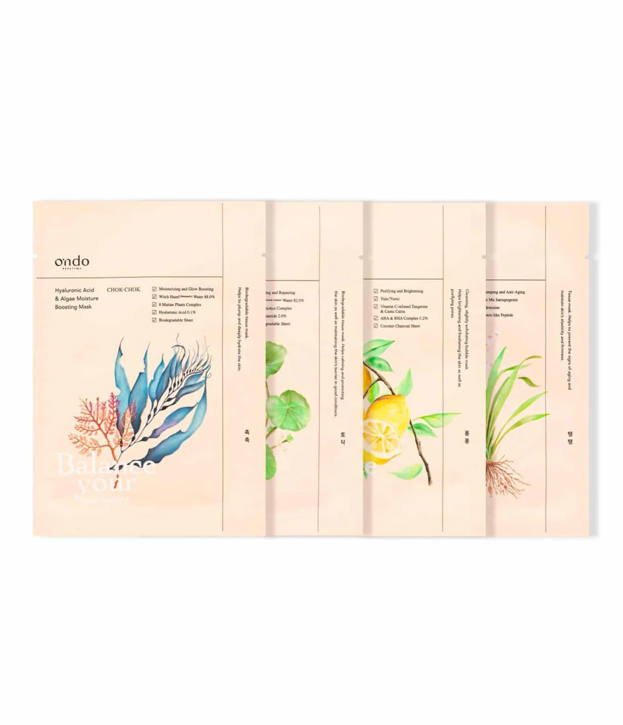 Ondo Korean Mask Pack 4 Sheet Set