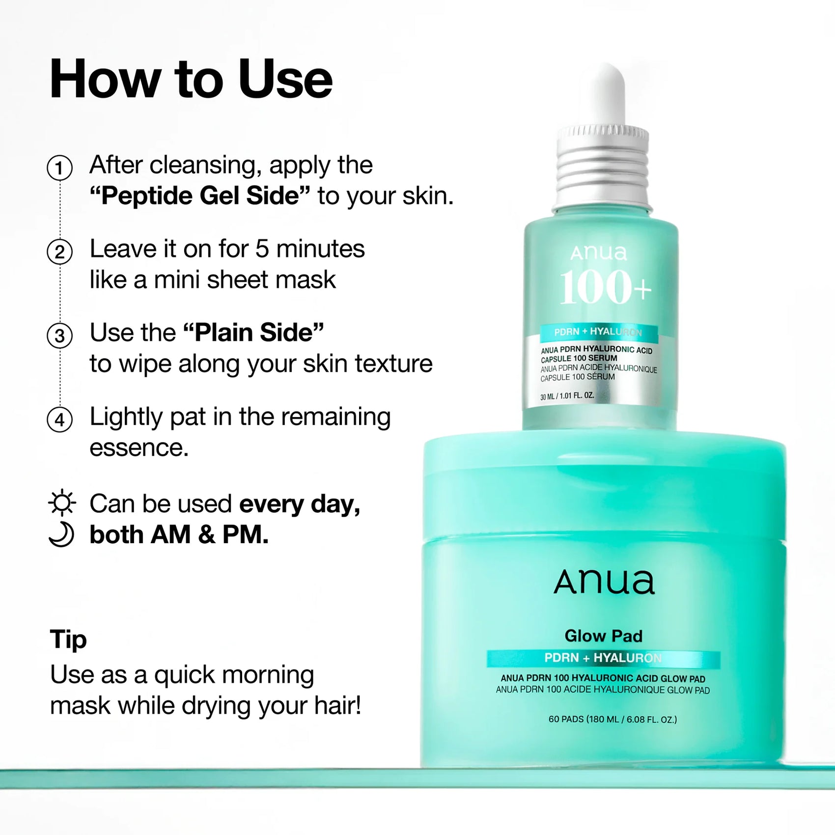ANUA PDRN 100 Hyaluronic Acid Glow Pad 60 Pads